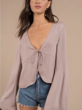 Tobi Mauve Tie-Front V-Neck Blouse